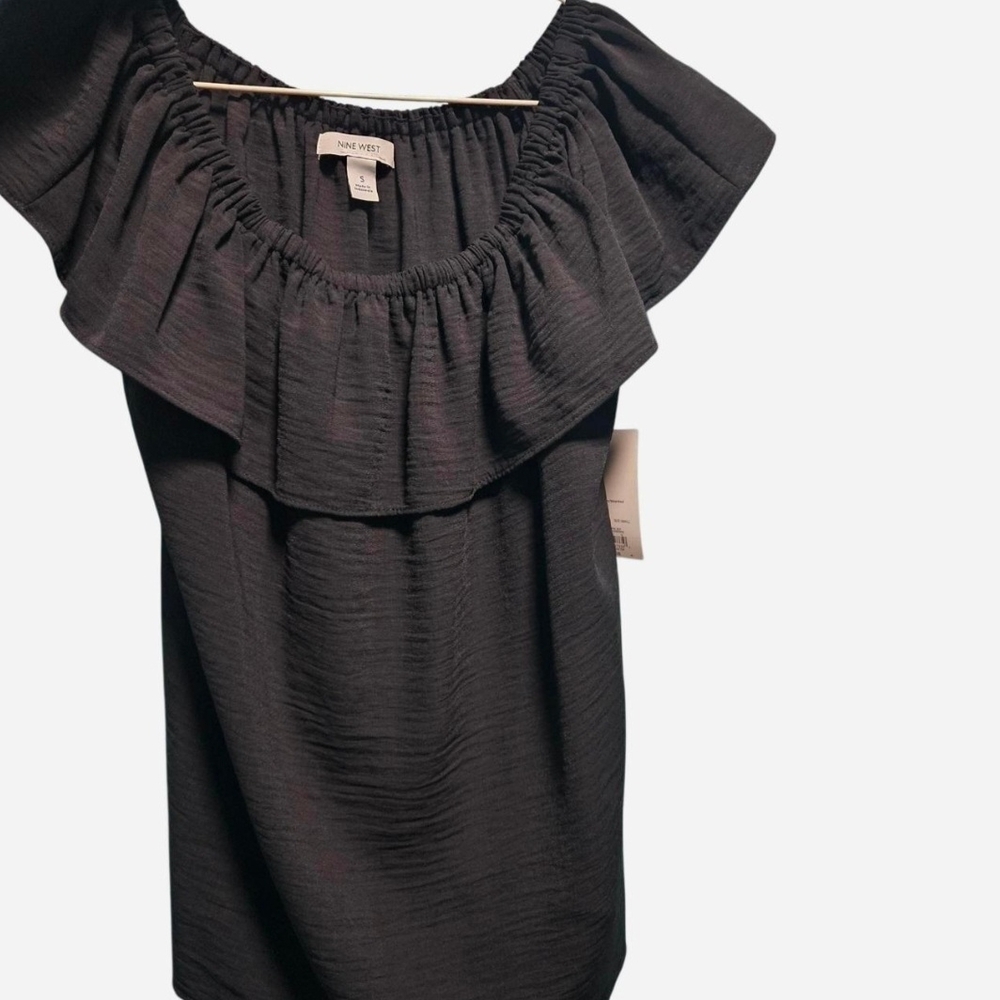 Nine West Charcoal Ruffle Off-Shoulder Blouse
